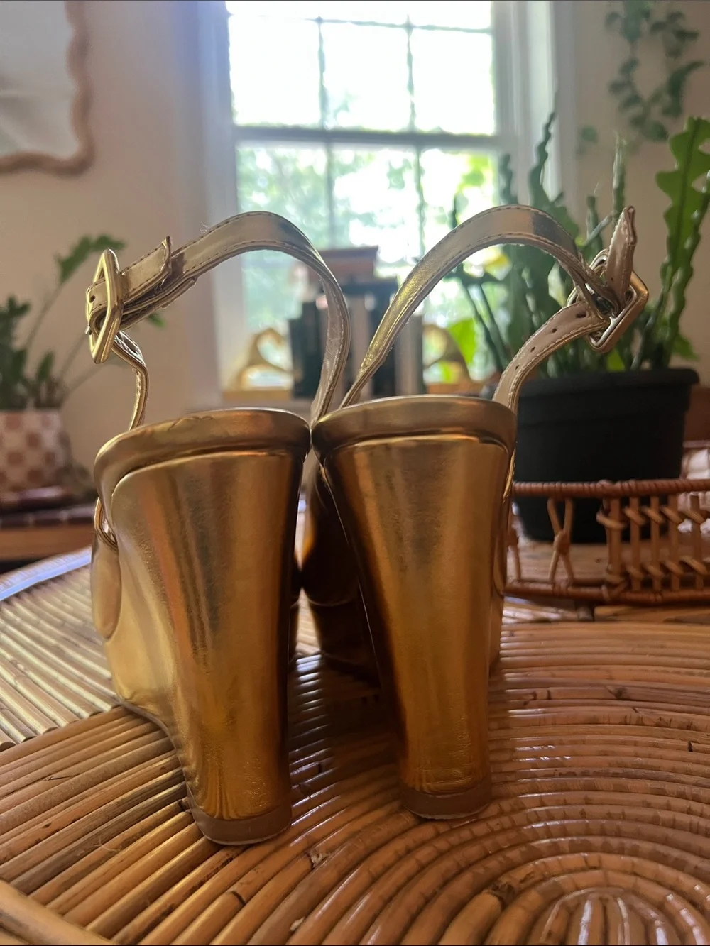 Gold Metallic Wedge Slingback Sandals - Women